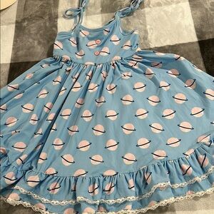 Jane and jo Blue Dress with Pink Planet Print